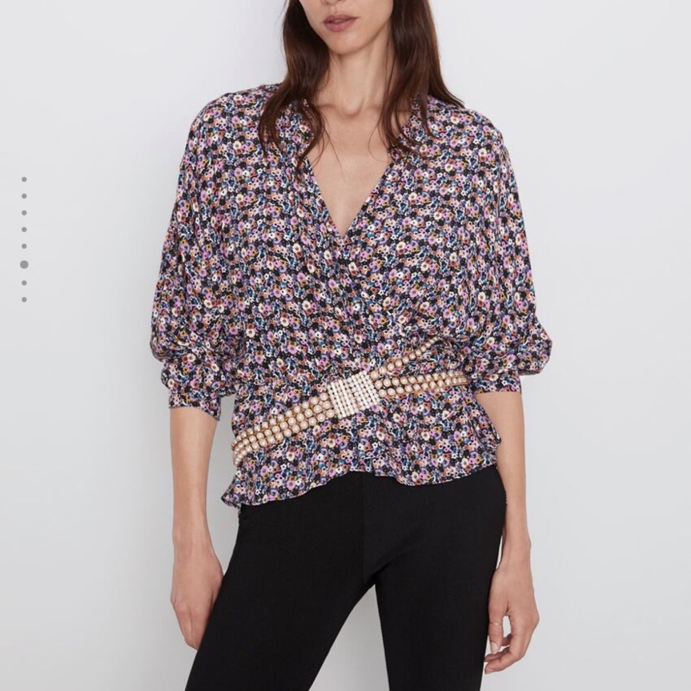 Zara floral print wrap blouse